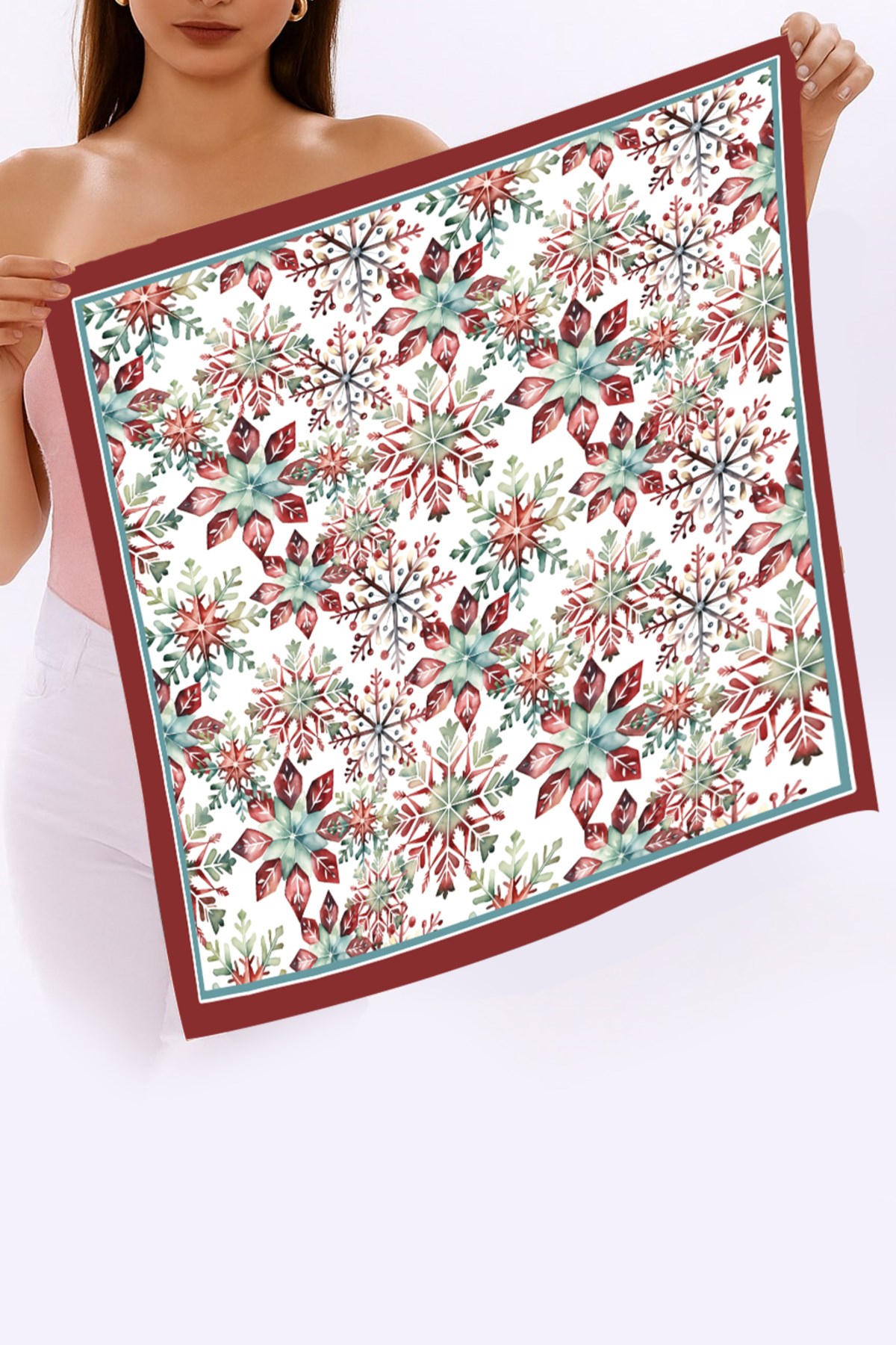 Yeni Sezon Yılbaşı Desenli Bandana Fular Yeni Yıl Hediyesi Şal Estascarf 70x70 Cm