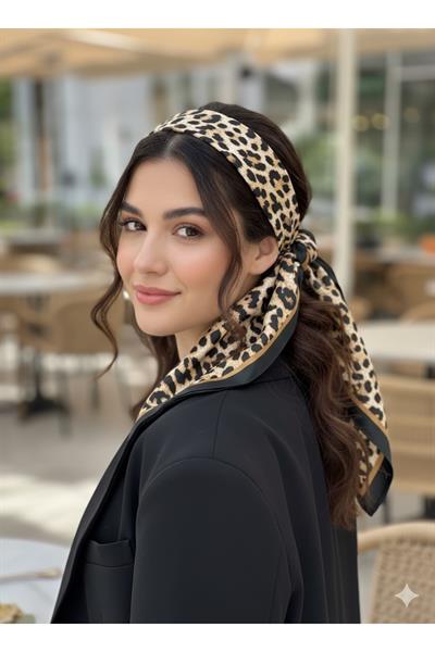 Desenli Fular Leopar Estacraft Şal Bandana 70x70cm