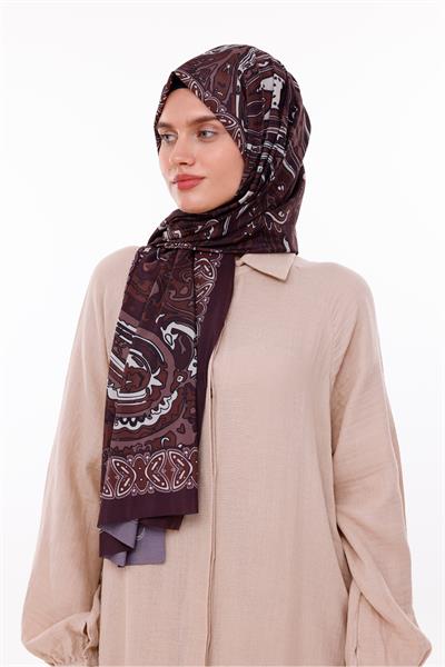 Retro Desenli Kadın Şal Bordo Estascarf