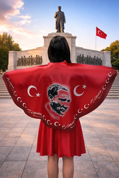 Tarzını Seç Atatürk Bayraklı Pelerin Gösteri Kostümü 145x73cm