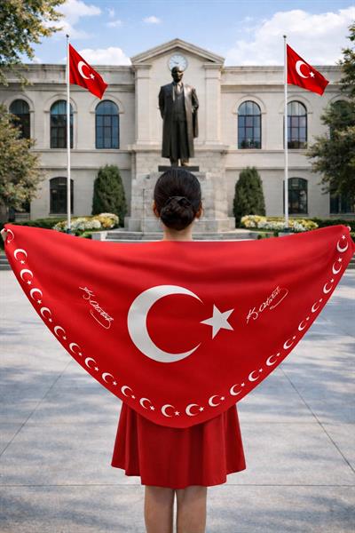 Tarzını Seç Ayyıldız Atatürk İmzalı Türk Bayraklı Pelerin Gösteri Kostümü 145x73cm