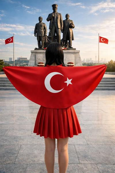 Tarzını Seç Türk Bayraklı Pelerin Gösteri Kostümü 145x73cm