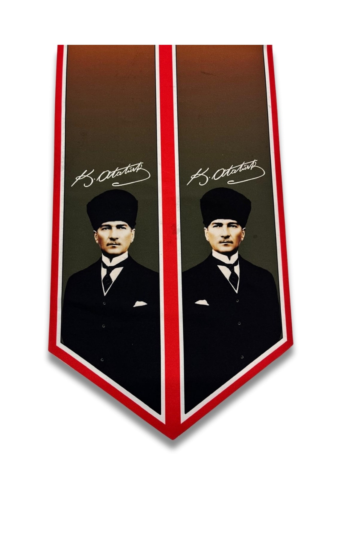10’lu Atatürk Fotoğraflı ve İmzalı Türk Bayraklı Kravat / Eşarp / Fular Set
