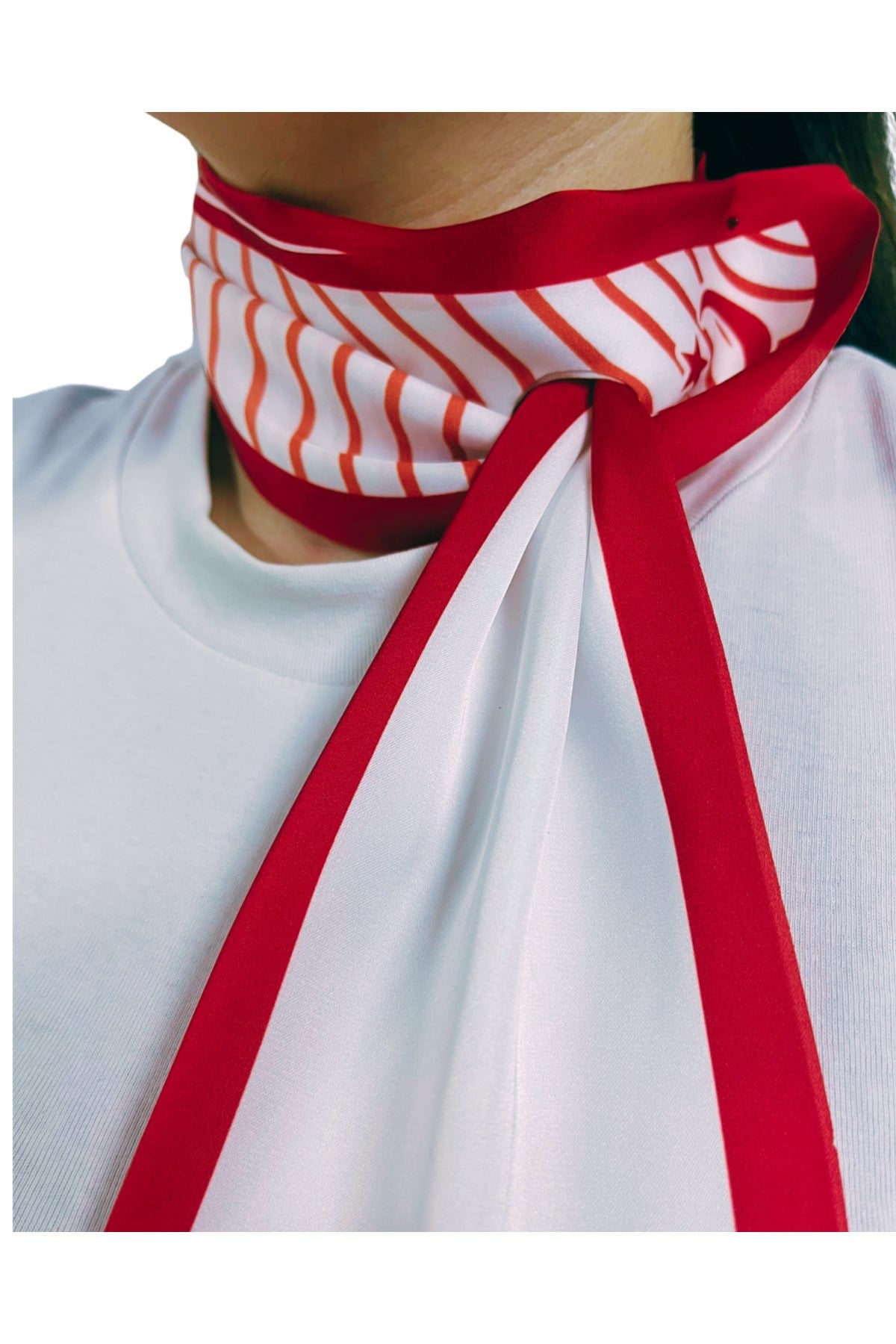 10’lu Ayyıldız Desenli Türk Bayraklı Kravat / Eşarp / Fular Set