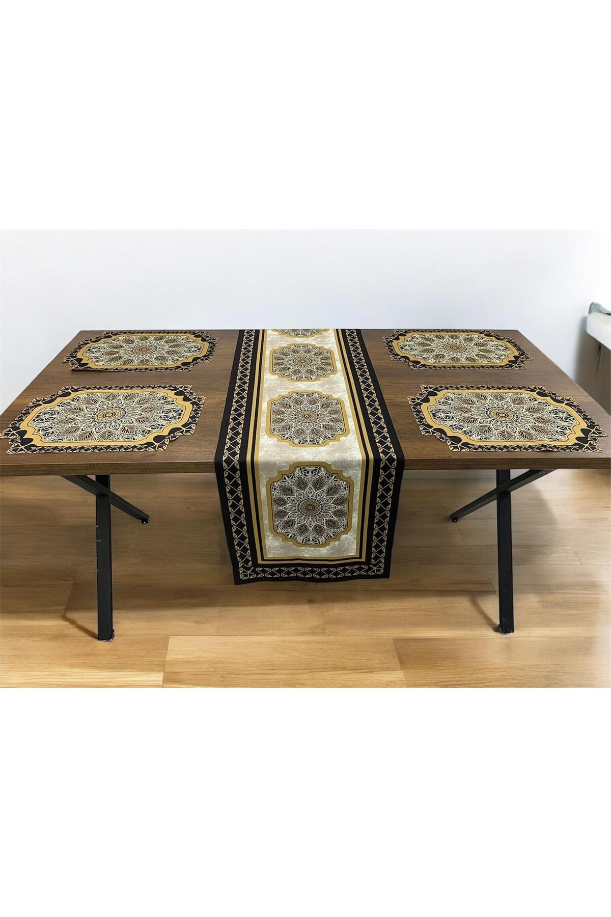 3 Boyutlu Desenli Runner Örtüsü Ve Amerikan Servisi 40 X 140 - 4 Adet