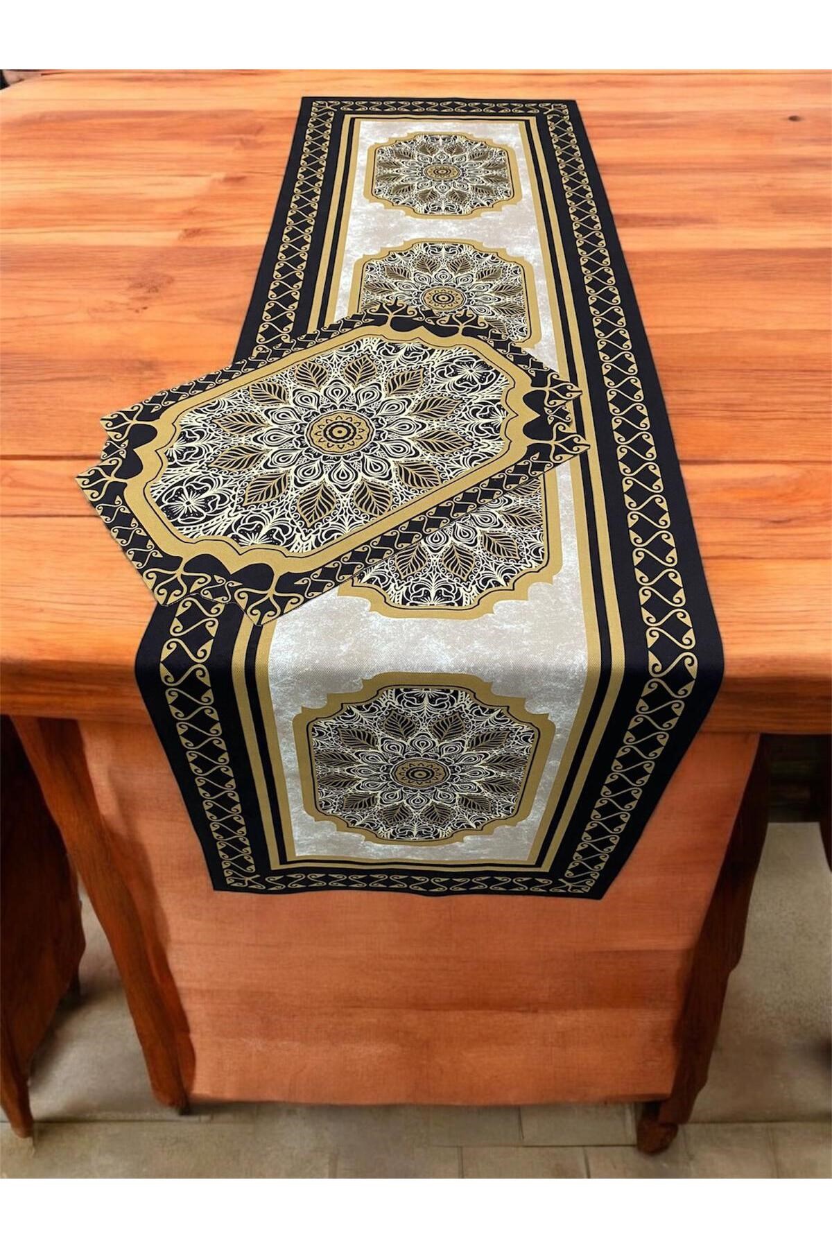 3 Boyutlu Desenli Runner Örtüsü Ve Amerikan Servisi 40 X 140 - 4 Adet
