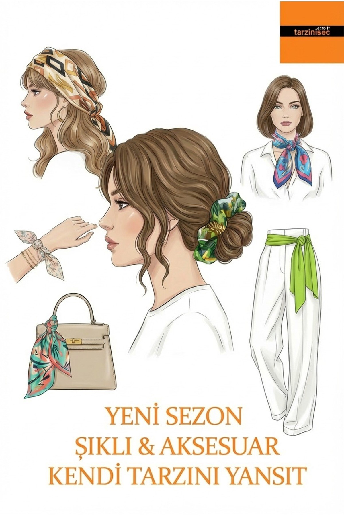 3’lü Zeylin Dalı Kombin Aksesuar Seti Estascarf – Fular ve 2 Toka