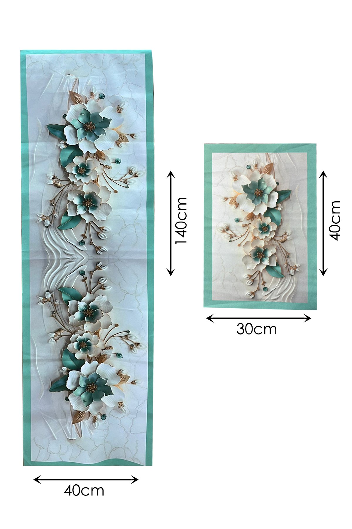 3D Çiçek Desenli Masa Runner & 4’lü Supla Takımı
