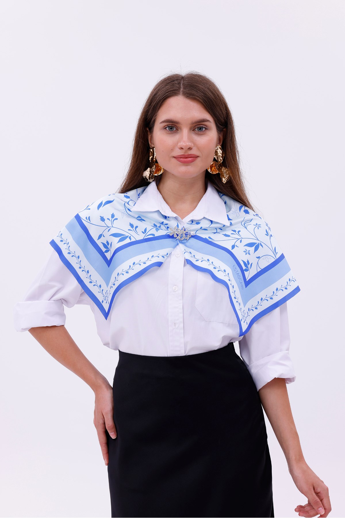 Akdeniz Dalları Model Fular Bandana Şal Estascarf 70x70 Cm