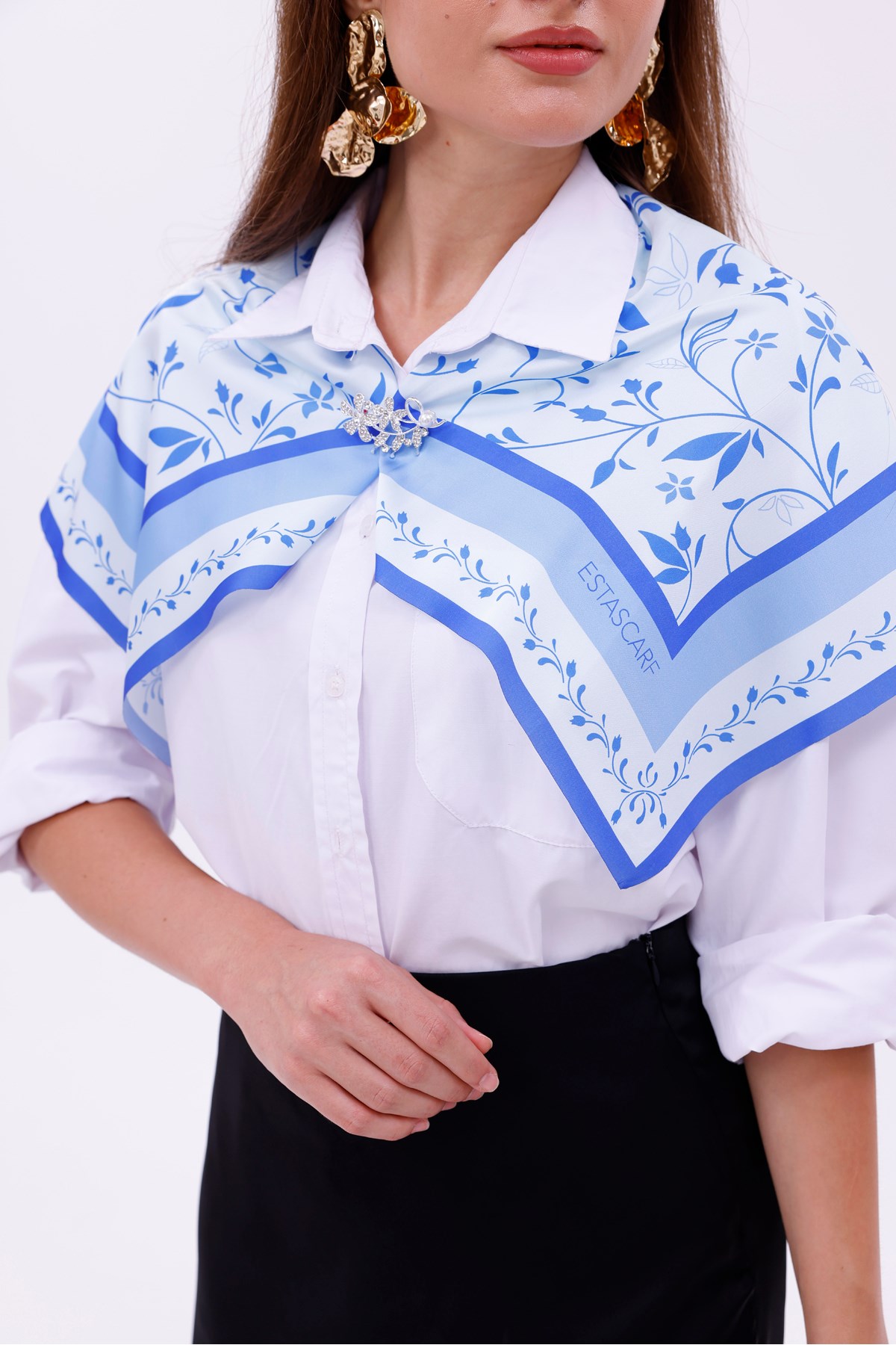 Akdeniz Dalları Model Fular Bandana Şal Estascarf 70x70 Cm