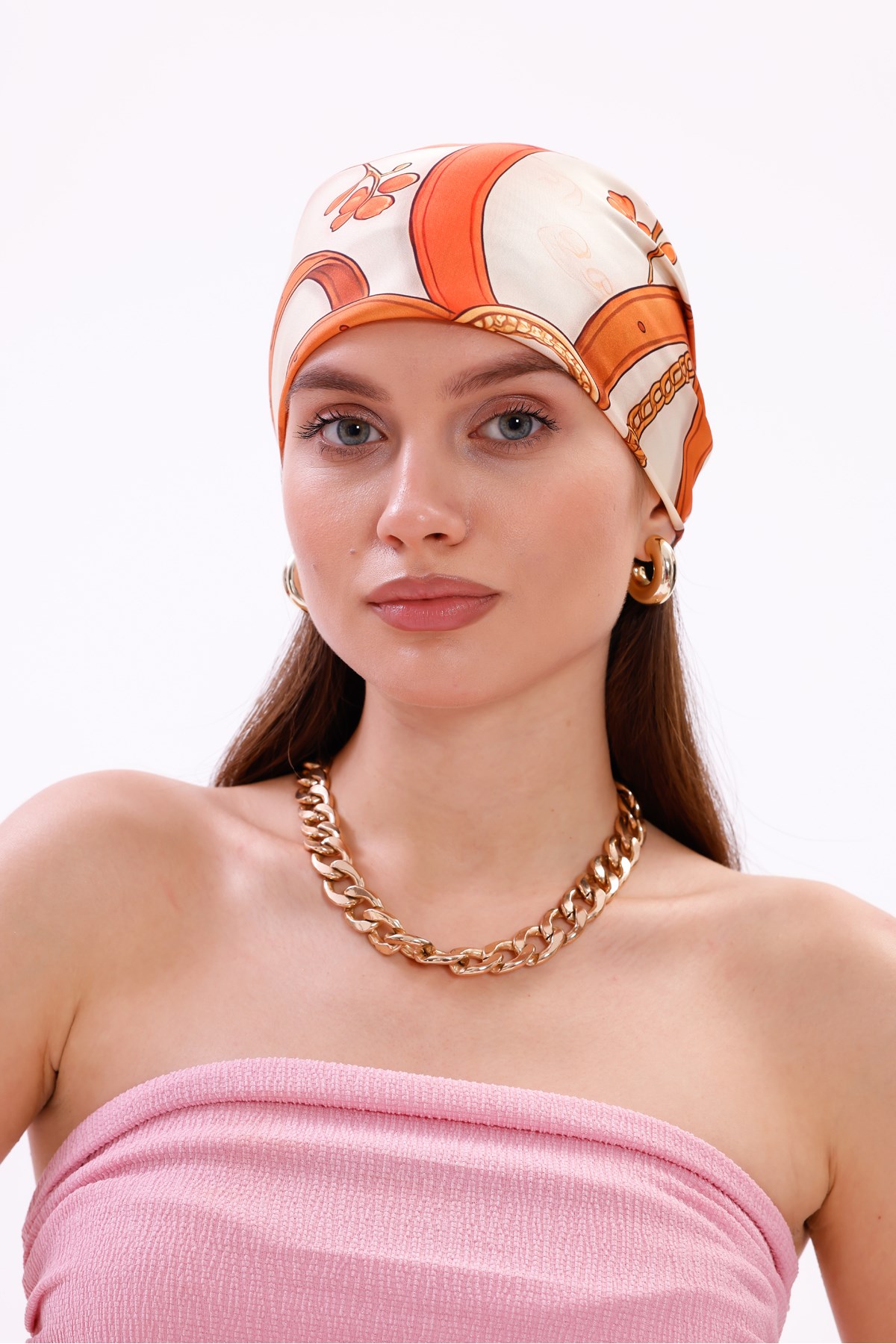 Altın Zincir Model Fular Bandana Şal Estascarf 70x70 Cm