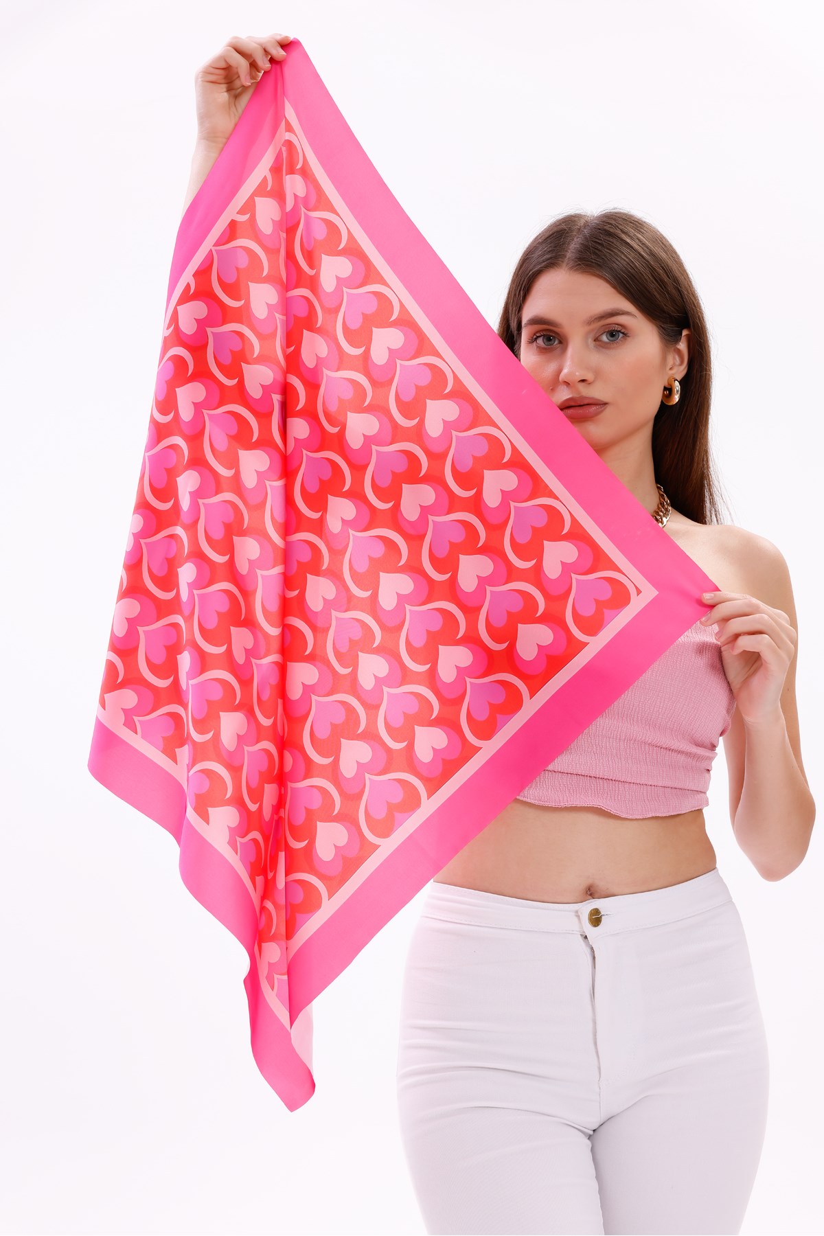 Aşk Kalpleri Model Fular Bandana Şal Estascarf 70x70 Cm