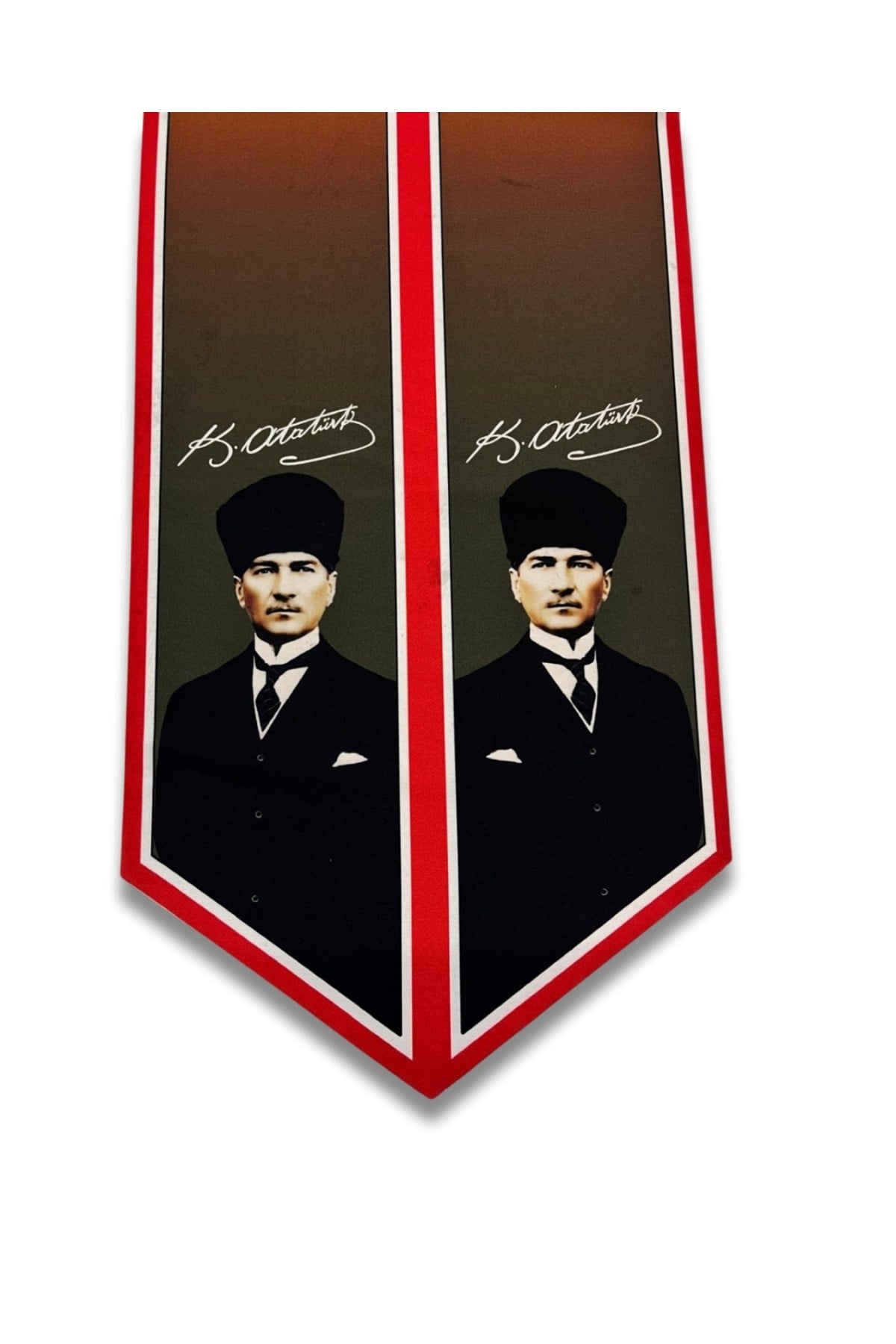 Atatürk Fotoğraflı ve İmzalı Türk Bayraklı Kravat / Eşarp / Fular
