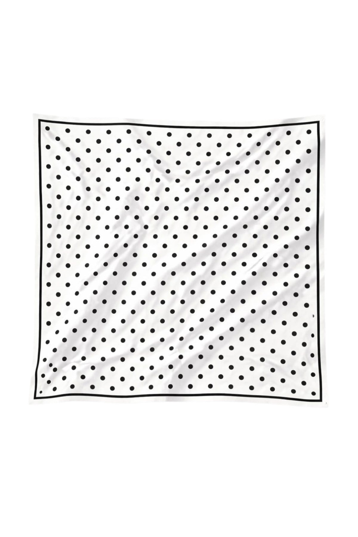 Beyaz Puantiyeli Fular Bandana Estascarf 48x48 Cm