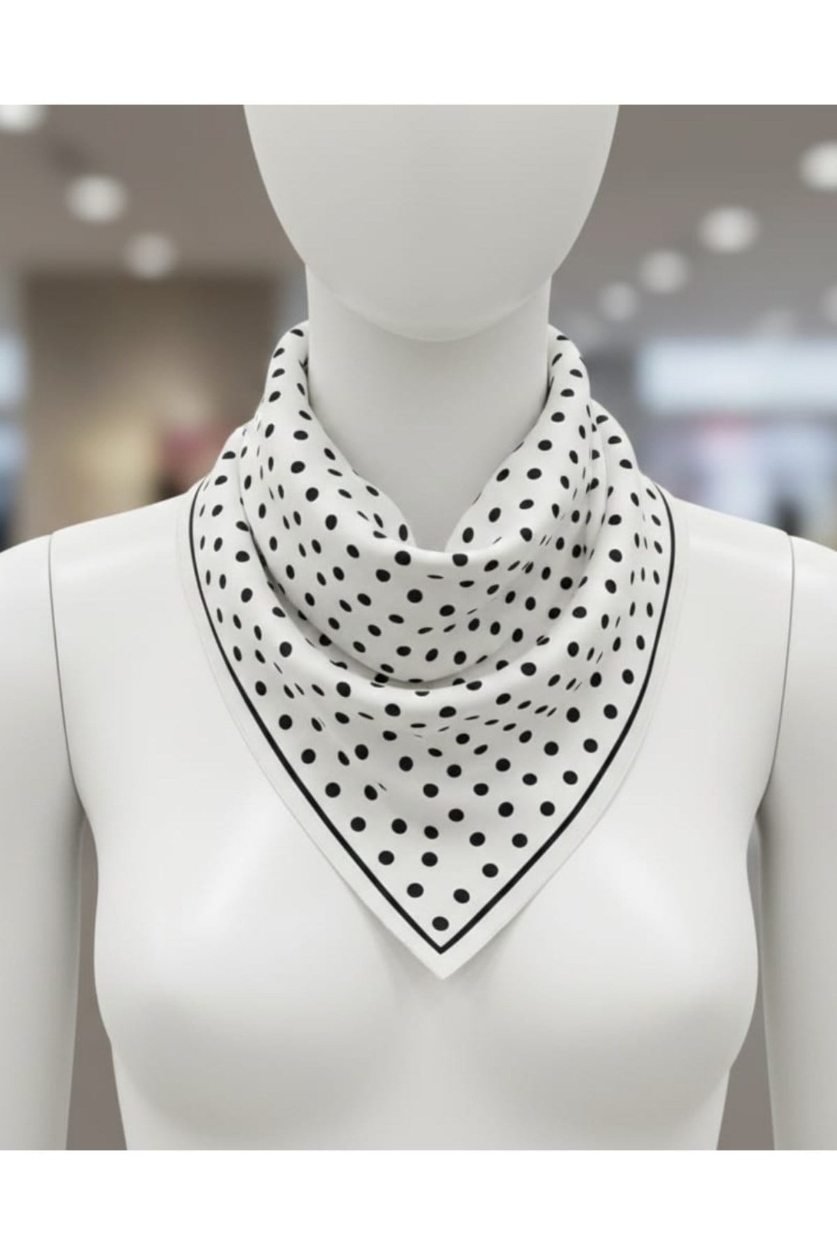 Beyaz Puantiyeli Fular Bandana Estascarf 48x48 Cm