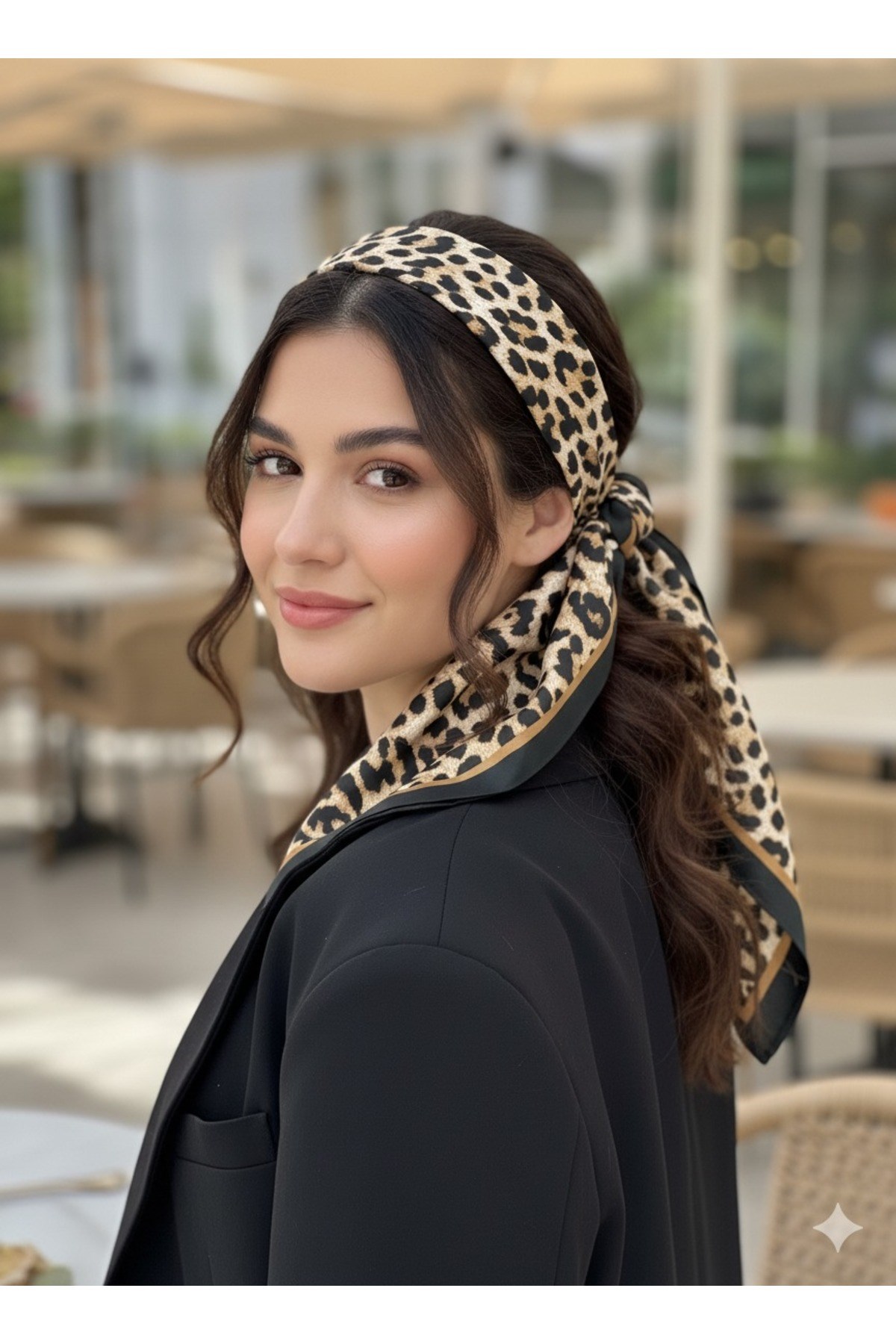 Desenli Fular Leopar Estacraft Şal Bandana 70x70cm