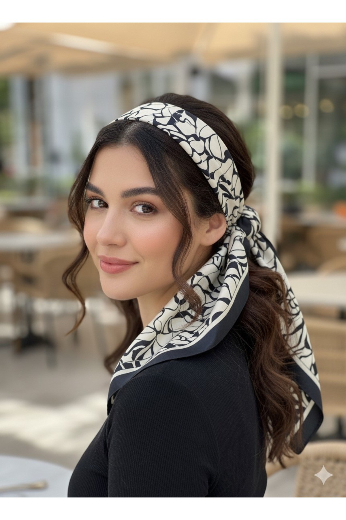 Desenli Fular Mermer Estacraft Şal Bandana 70x70cm