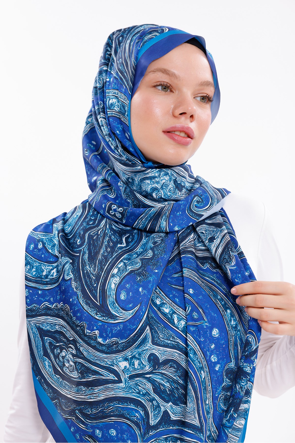 Gece Dalgaları Desenli Şifon Saten Şal - 70x170 cm