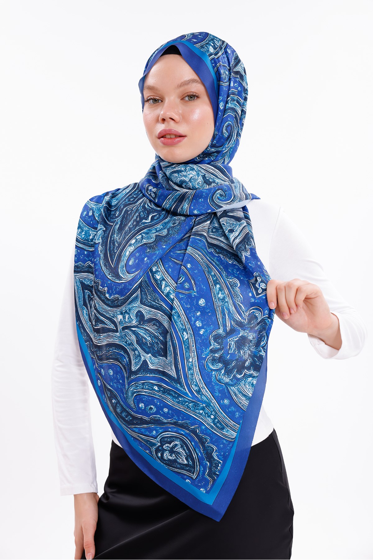 Gece Dalgaları Desenli Şifon Saten Şal - 70x170 cm