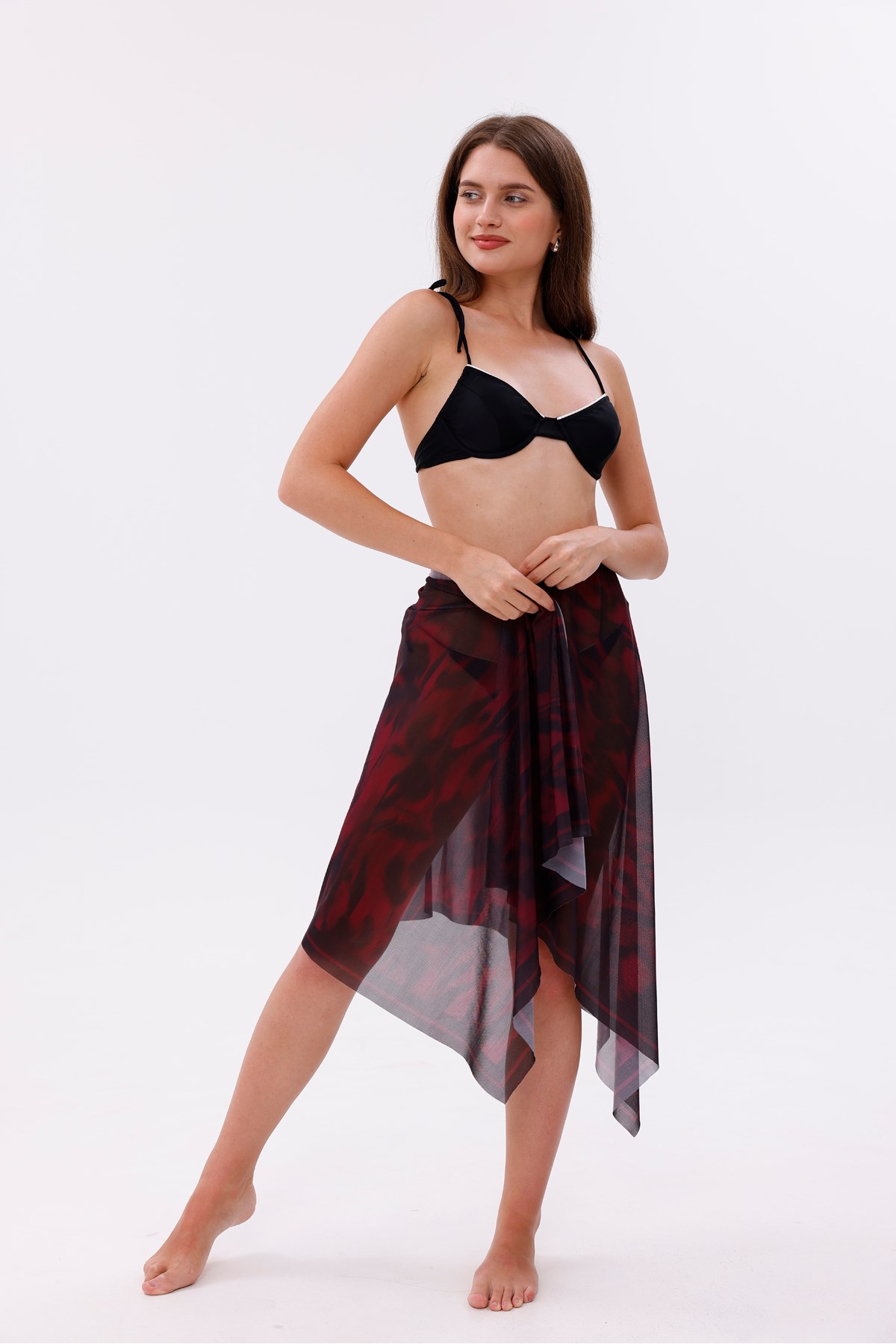 İç Gösterir Transparan Pareo - Kırmızı Sis Model 150x95 Cm