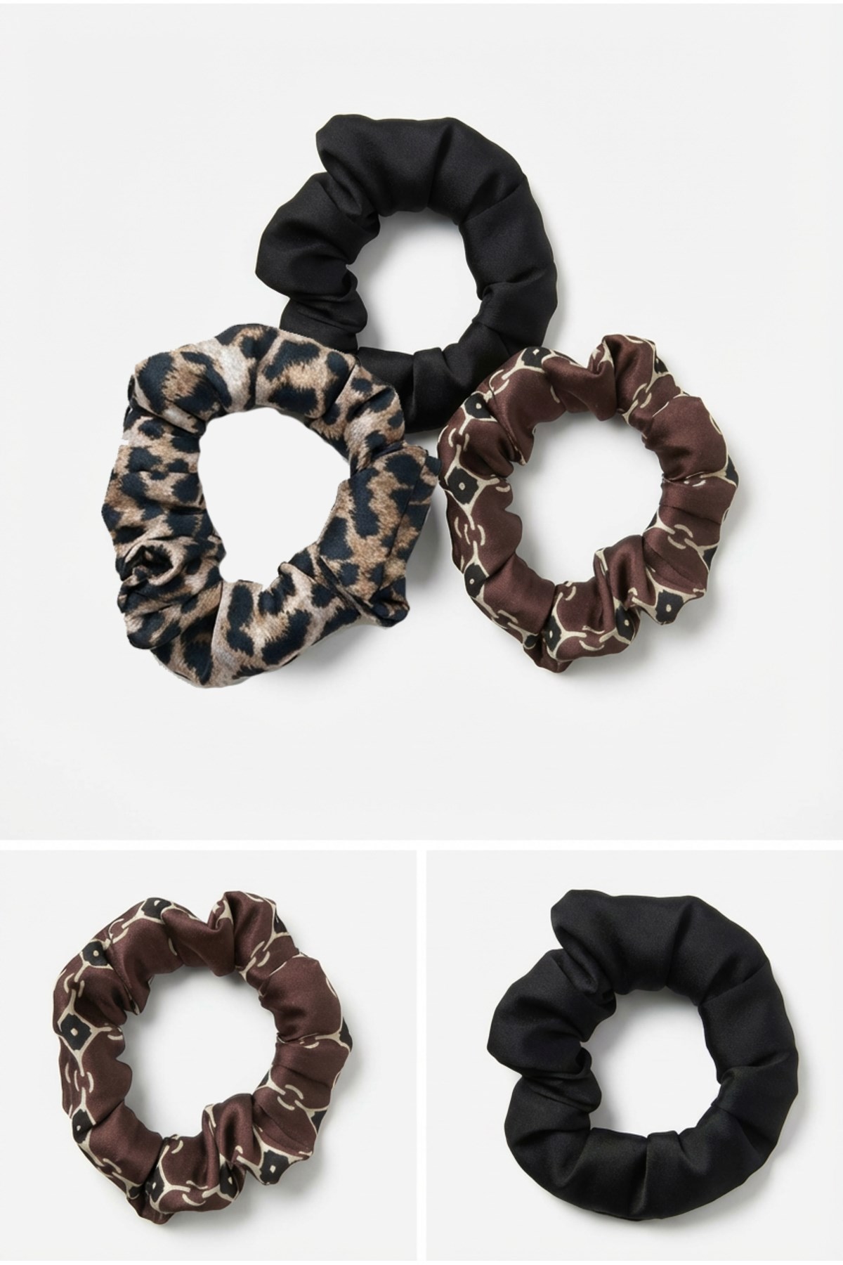 Kadın Leopar Dijital Baskılı Simit Toka 3’lü Set – 10 cm Çap