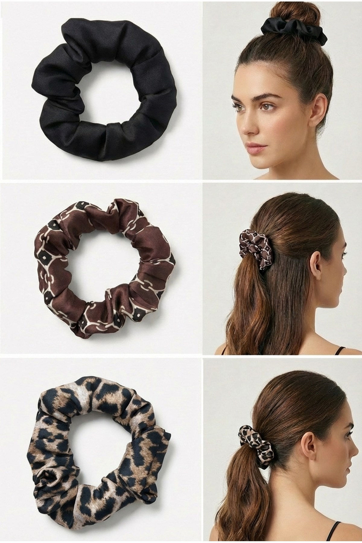 Kadın Leopar Dijital Baskılı Simit Toka 3’lü Set – 10 cm Çap