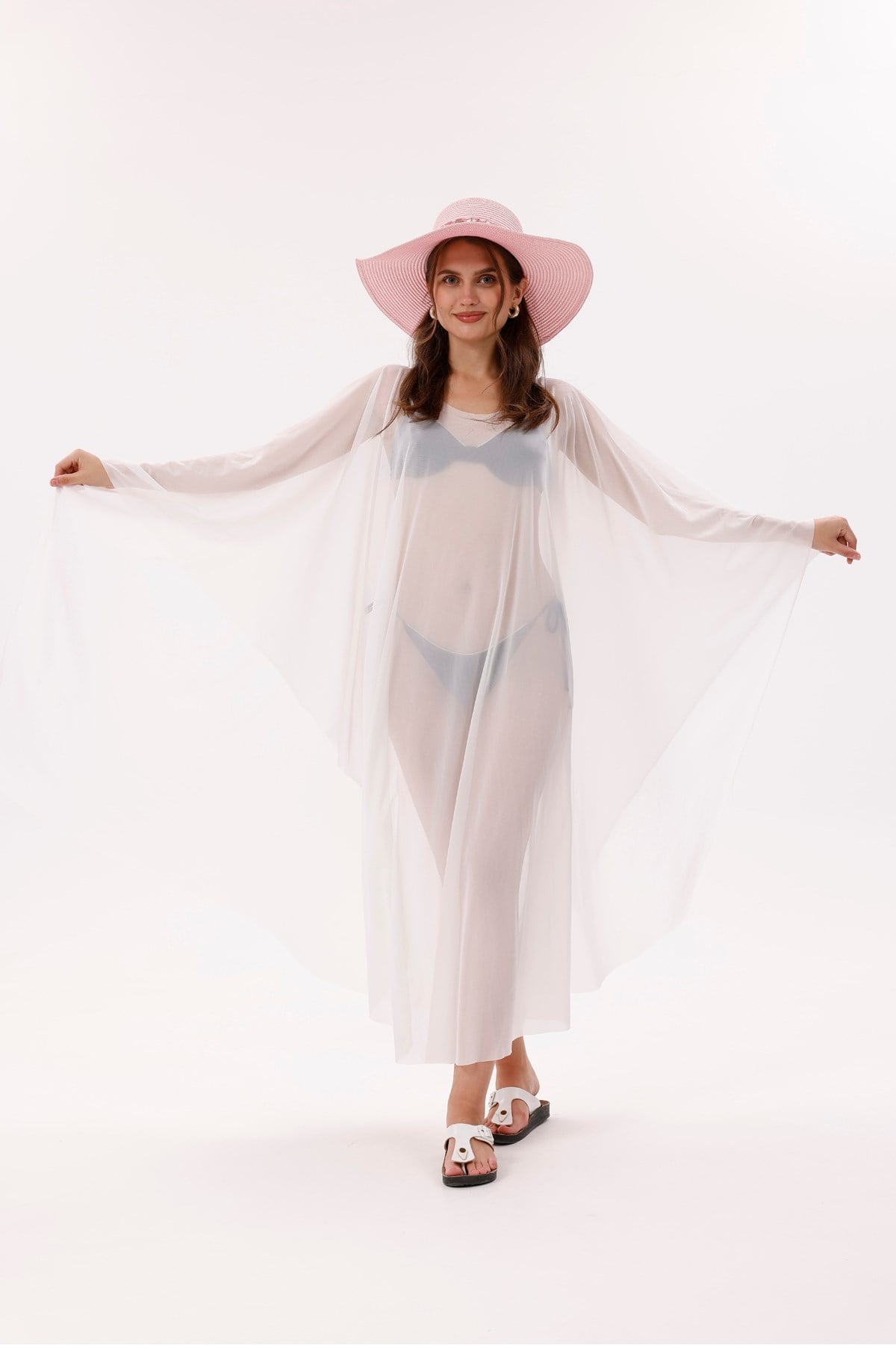 Kimono Pareo - Tesettür Pareo - Esnek Likralı Tül Beyaz 240x135 Cm