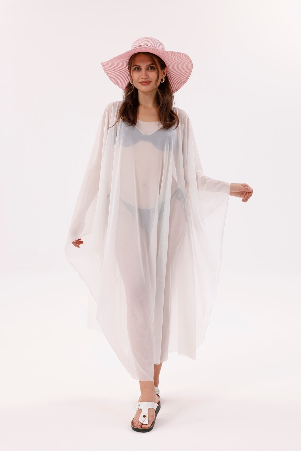 Kimono Pareo - Tesettür Pareo - Esnek Likralı Tül Beyaz 240x135 Cm