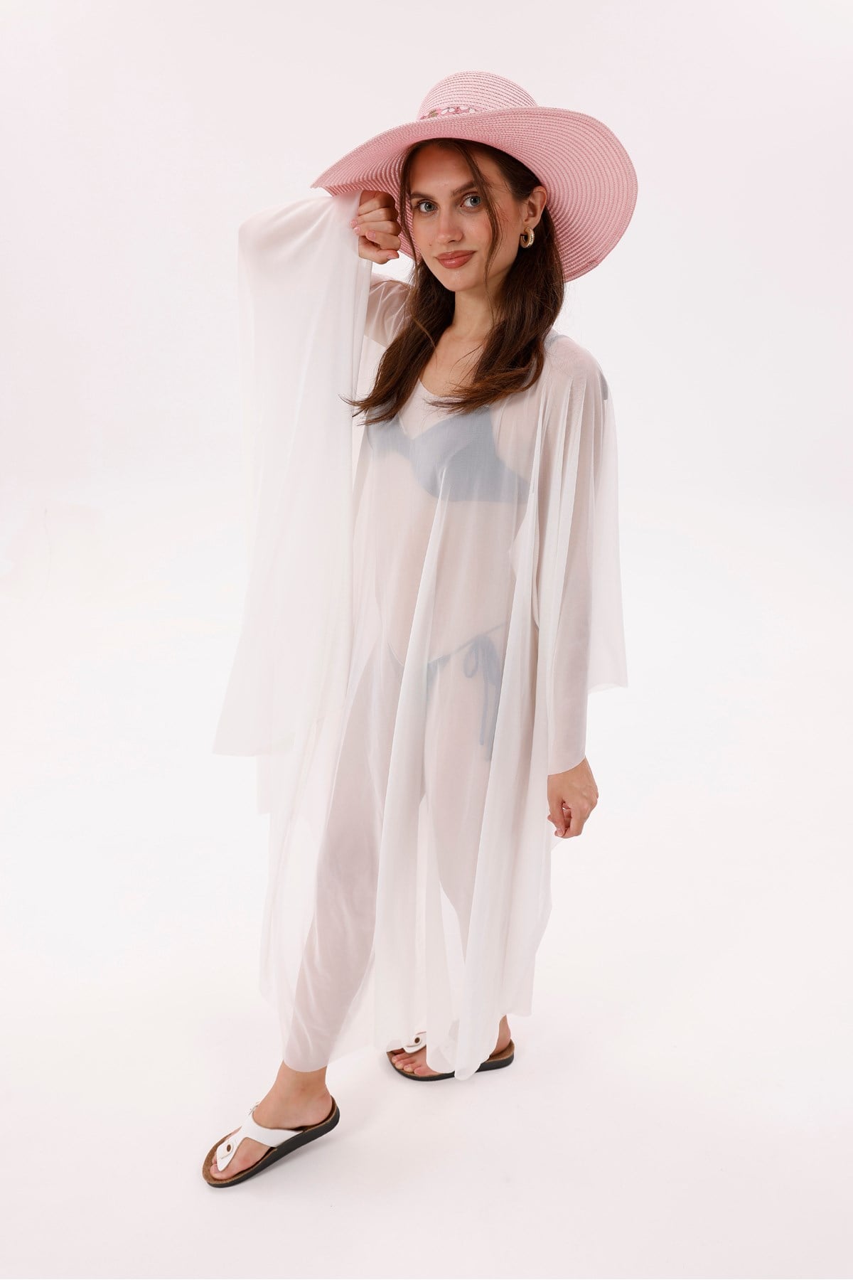 Kimono Pareo - Tesettür Pareo - Esnek Likralı Tül Beyaz 240x135 Cm