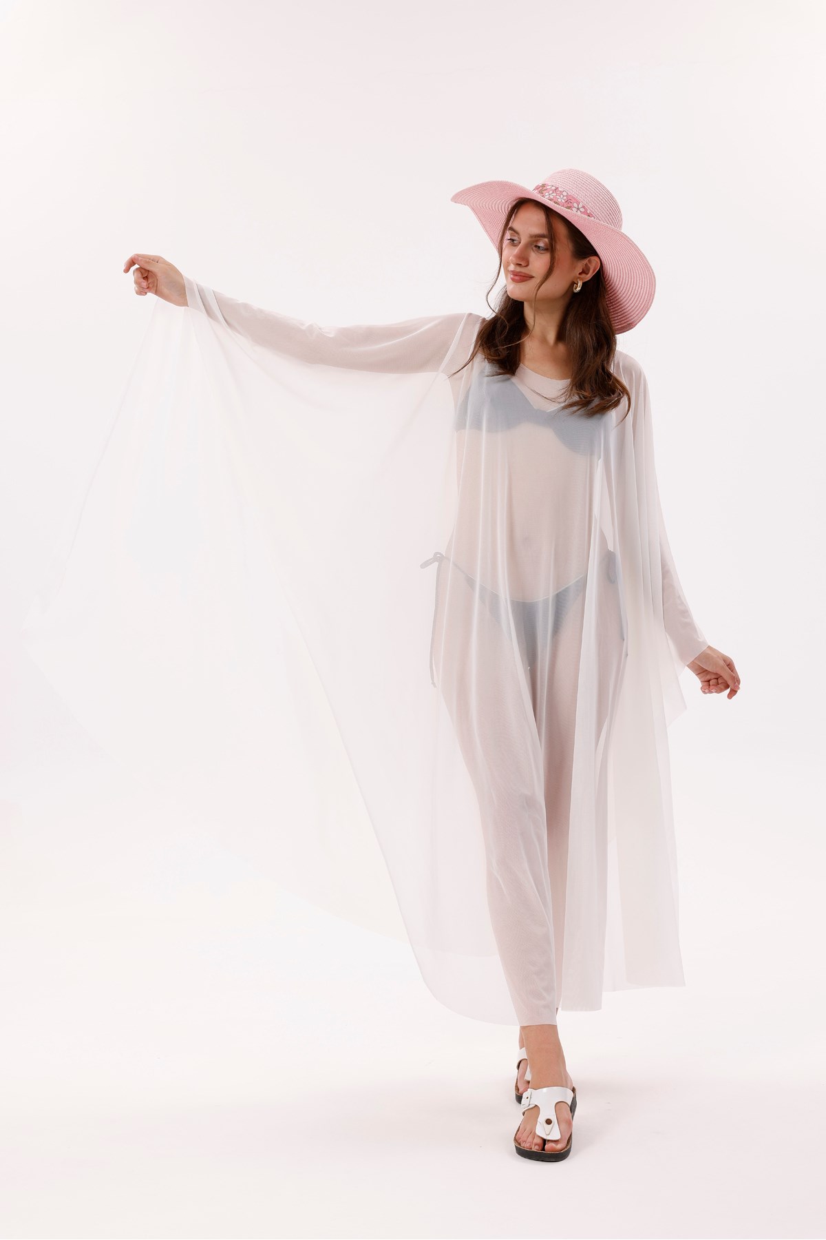 Kimono Pareo - Tesettür Pareo - Esnek Likralı Tül Beyaz 240x135 Cm