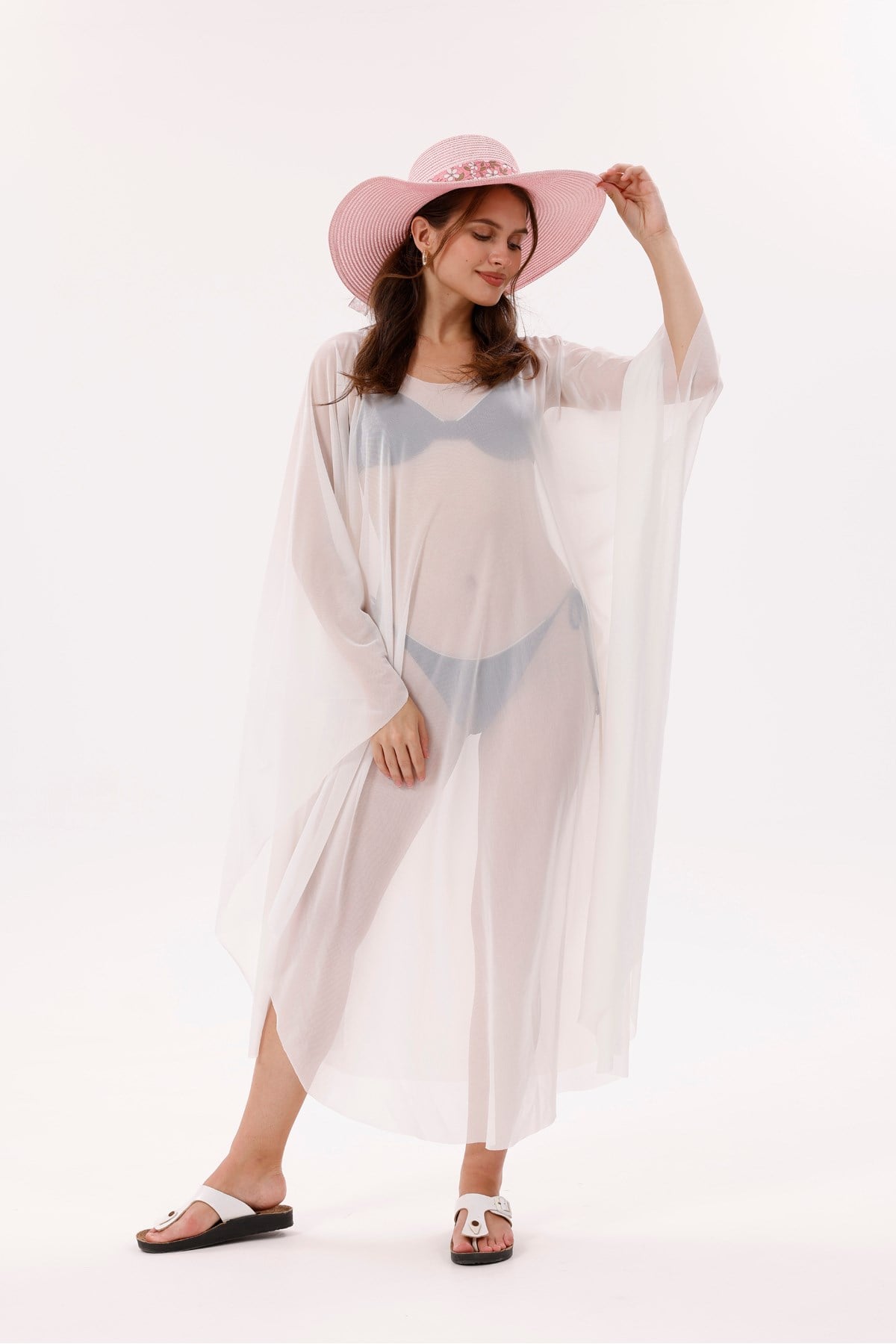 Kimono Pareo - Tesettür Pareo - Esnek Likralı Tül Beyaz 240x135 Cm
