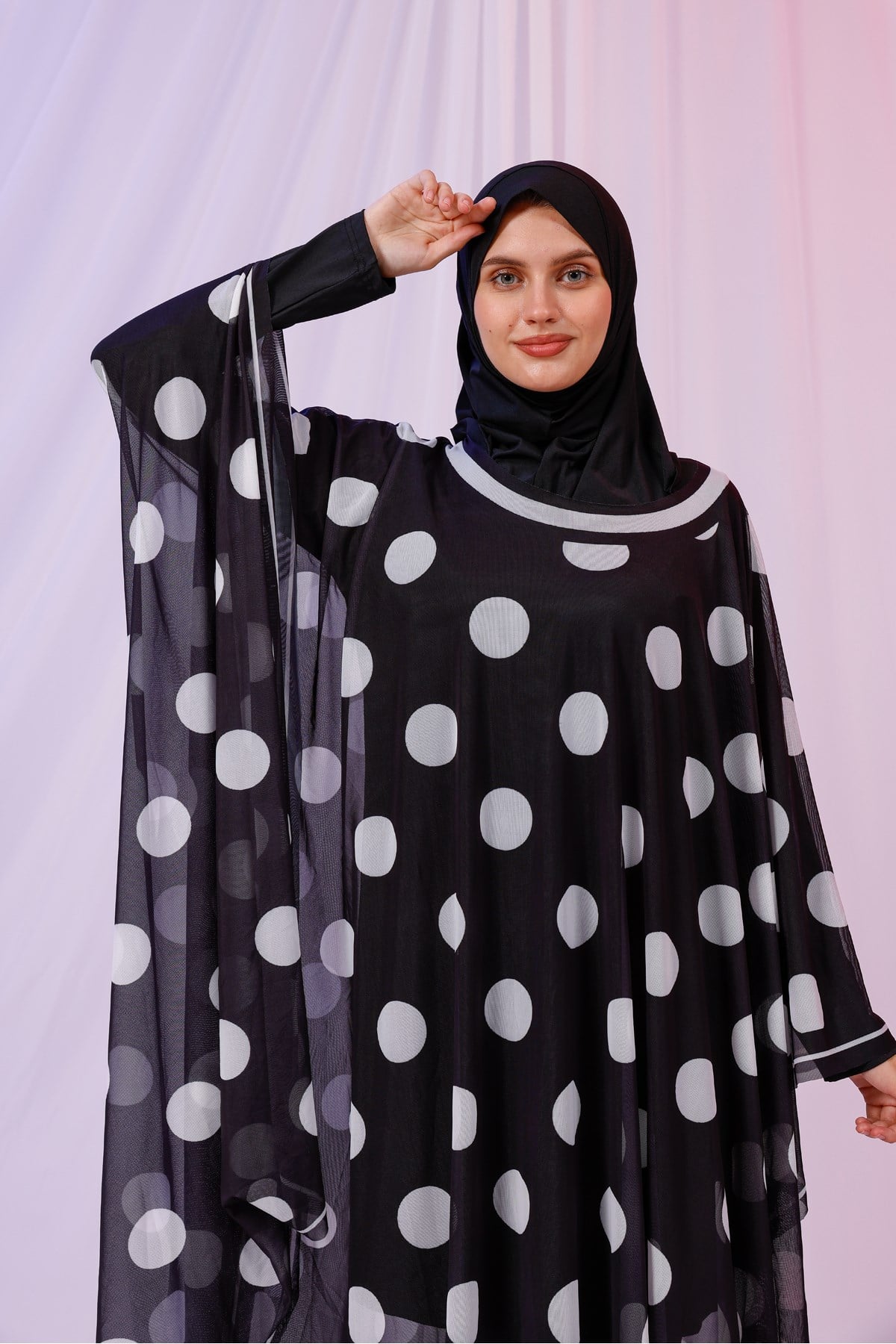 Kimono Pareo - Tesettür Pareo - Puantiyeli Siyah 240x135 Cm