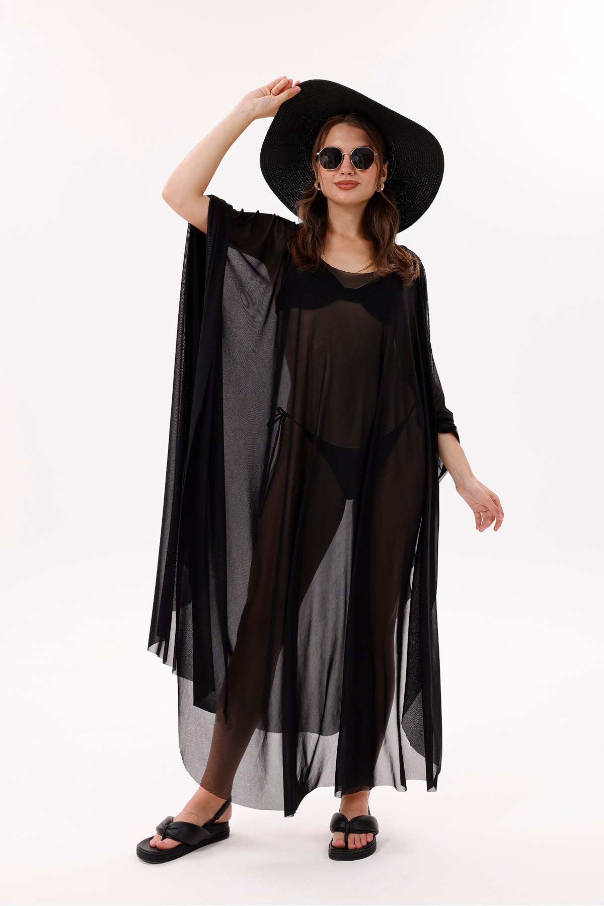 Kimono Pareo - Tesettür Pareo - Puantiyeli Siyah 240x135 Cm