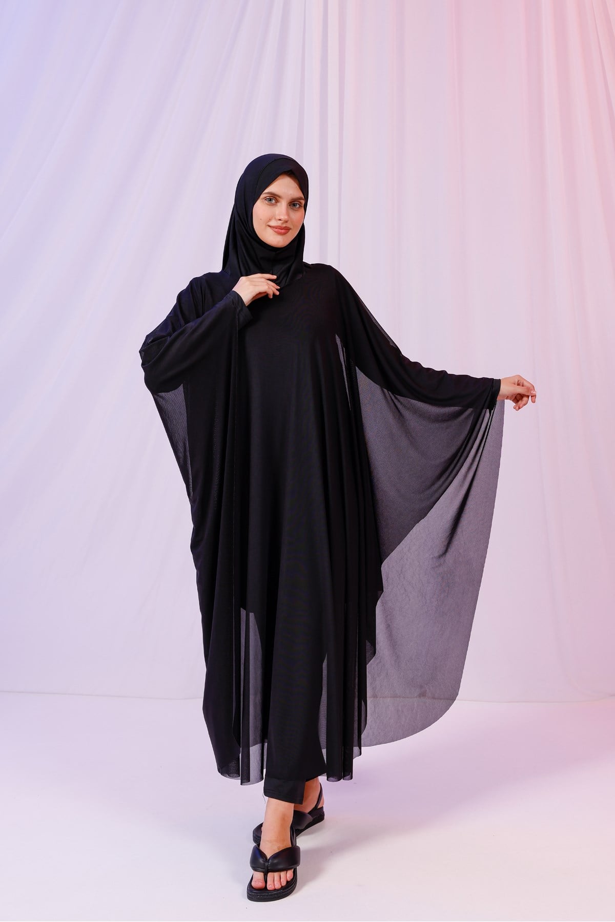 Kimono Pareo - Tesettür Pareo - Puantiyeli Siyah 240x135 Cm