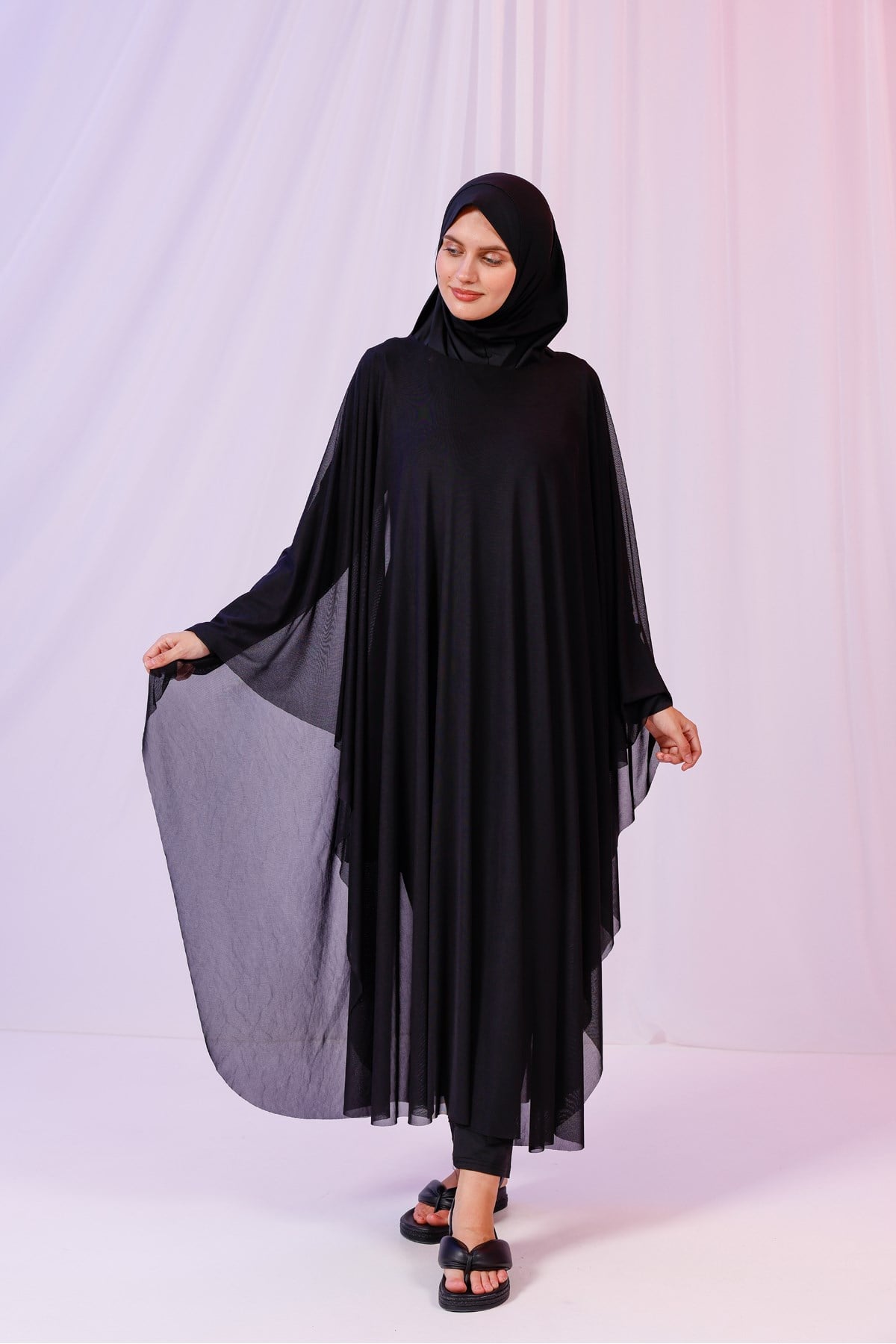 Kimono Pareo - Tesettür Pareo - Puantiyeli Siyah 240x135 Cm