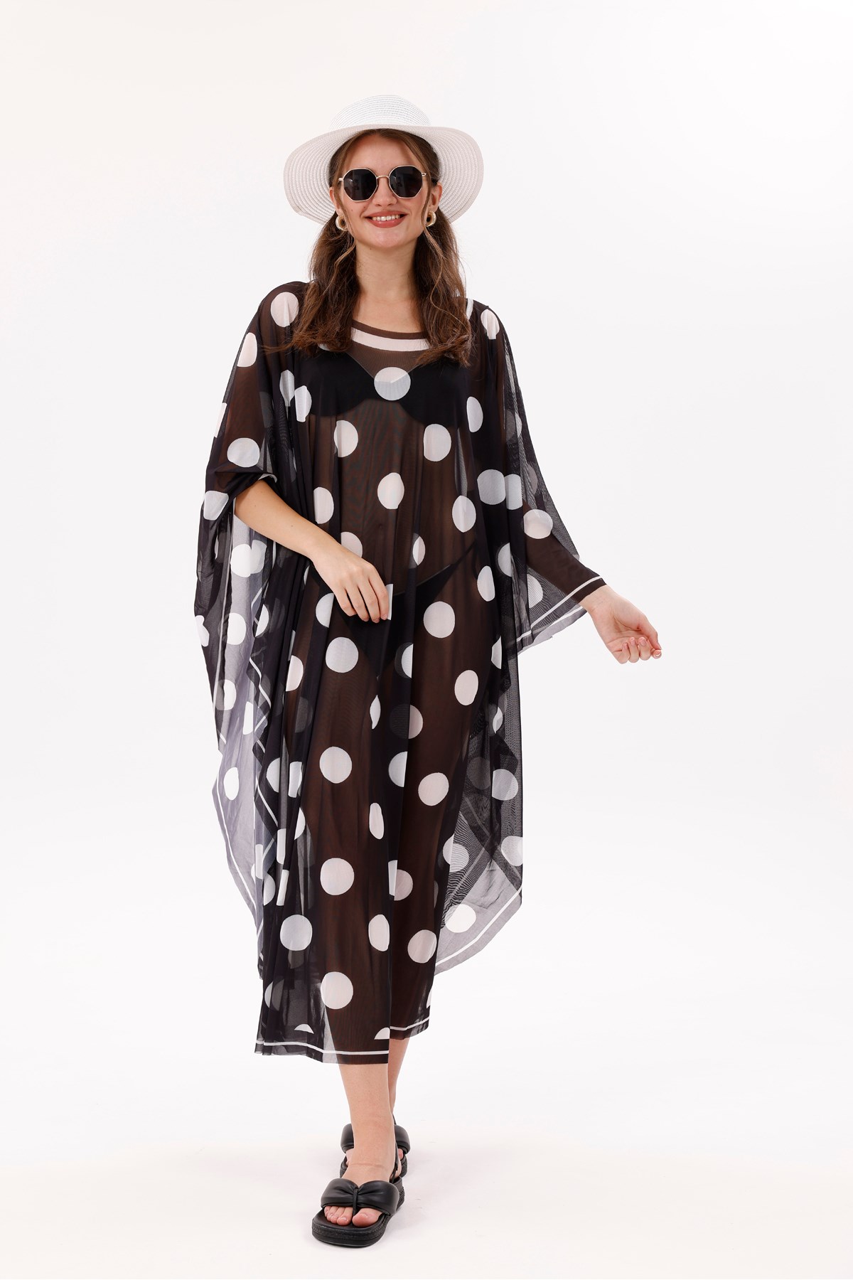 Kimono Pareo - Tesettür Pareo - Puantiyeli Siyah 240x135 Cm
