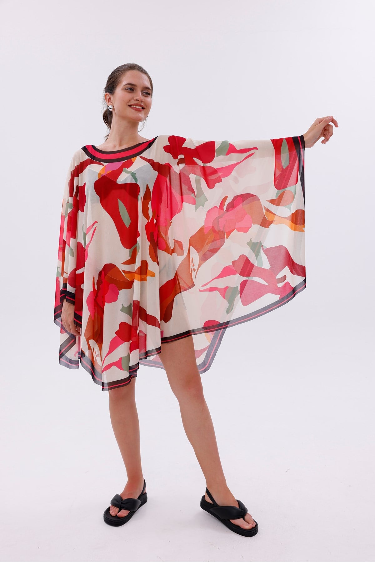 Kısa Kimono Pareo - Tesettür Pareo - Esnek Likralı Tül Beyaz 180x135 Cm