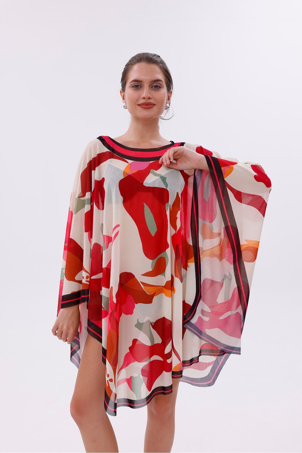 Kısa Kimono Pareo - Tesettür Pareo - Esnek Likralı Tül Beyaz 180x135 Cm
