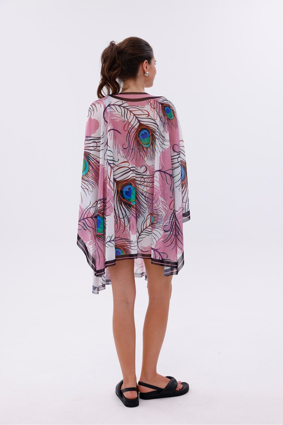 Kısa Kimono Pareo - Tesettür Pareo - Esnek Likralı Tül Beyaz 180x135 Cm