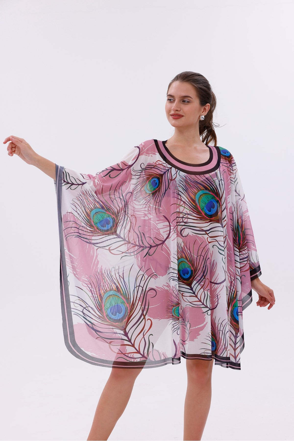 Kısa Kimono Pareo - Tesettür Pareo - Esnek Likralı Tül Beyaz 180x135 Cm