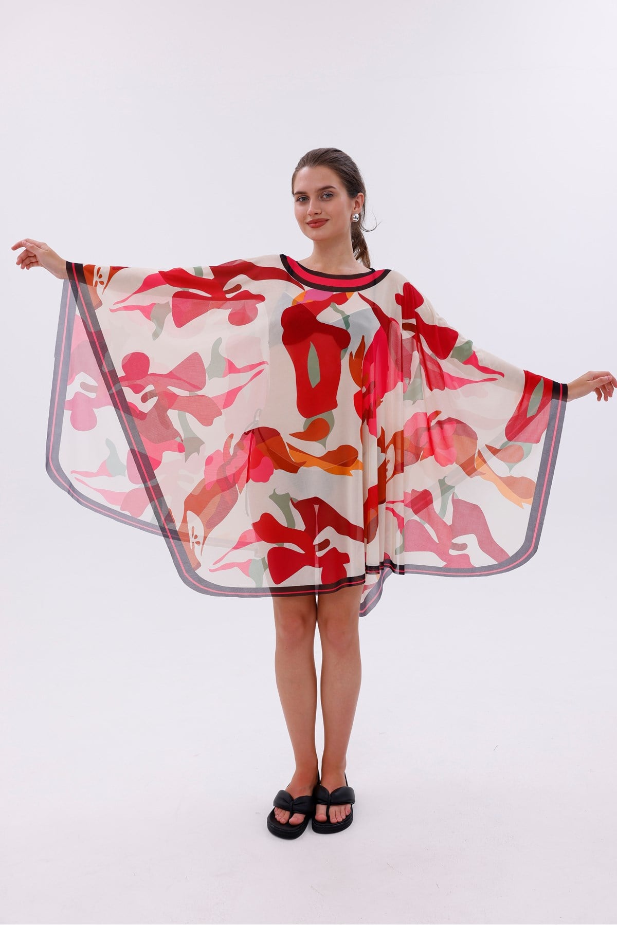 Kısa Kimono Pareo - Tesettür Pareo - Esnek Likralı Tül Beyaz 180x135 Cm
