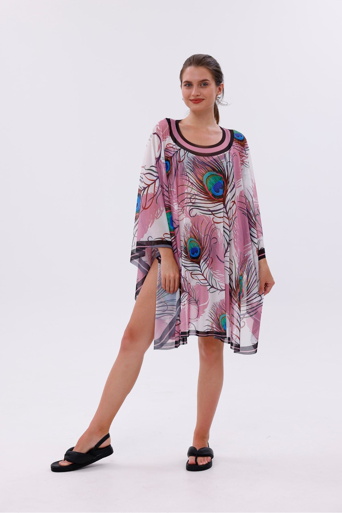 Kısa Kimono Pareo - Tesettür Pareo - Esnek Likralı Tül Beyaz 180x135 Cm
