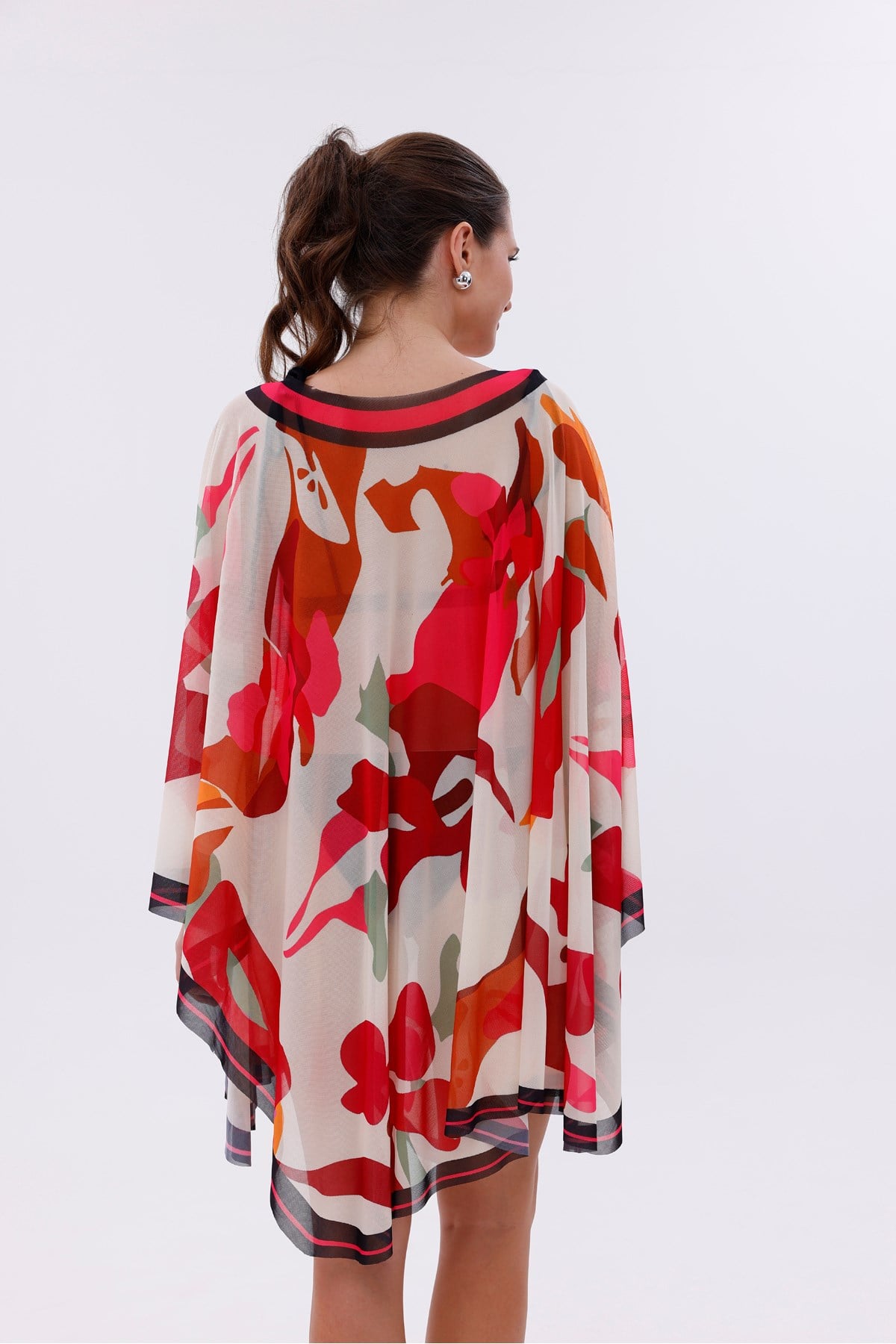 Kısa Kimono Pareo - Tesettür Pareo - Esnek Likralı Tül Beyaz 180x135 Cm