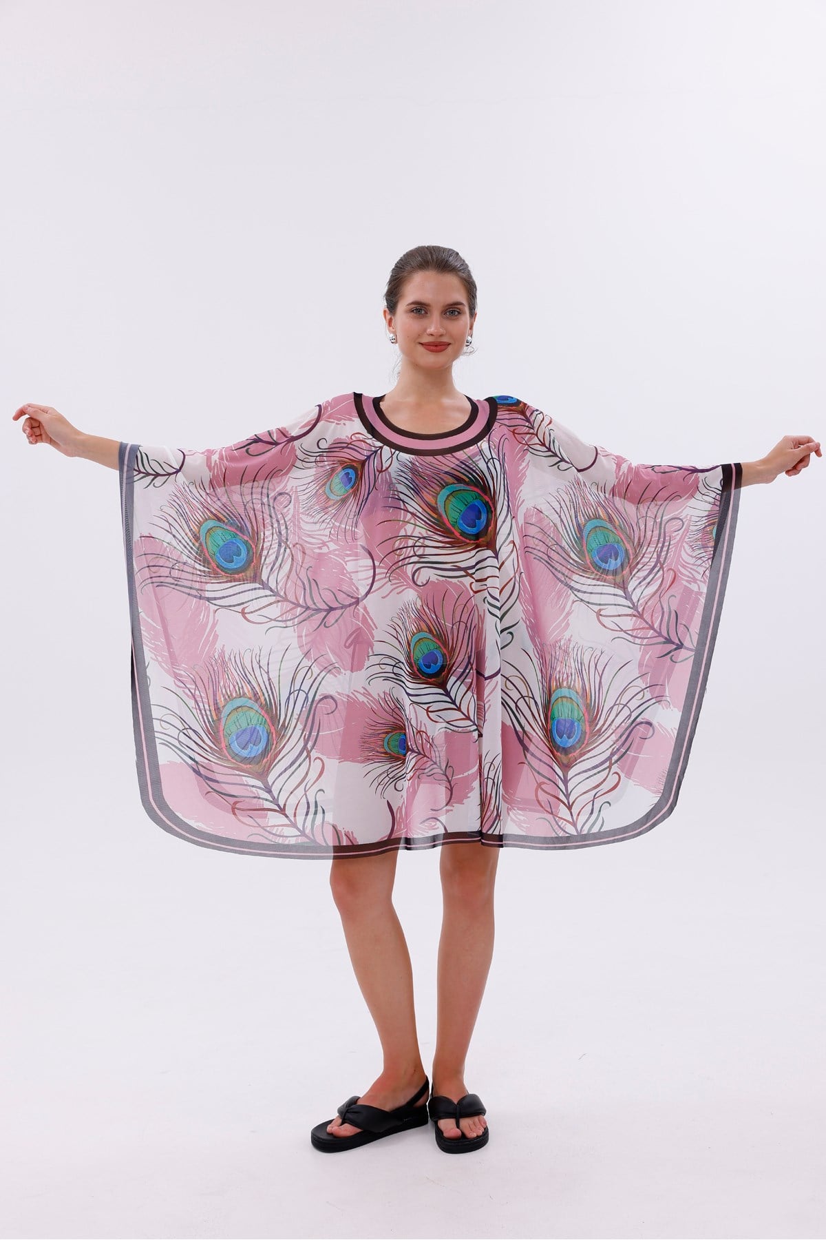Kısa Kimono Pareo - Tesettür Pareo - Esnek Likralı Tül Beyaz 180x135 Cm