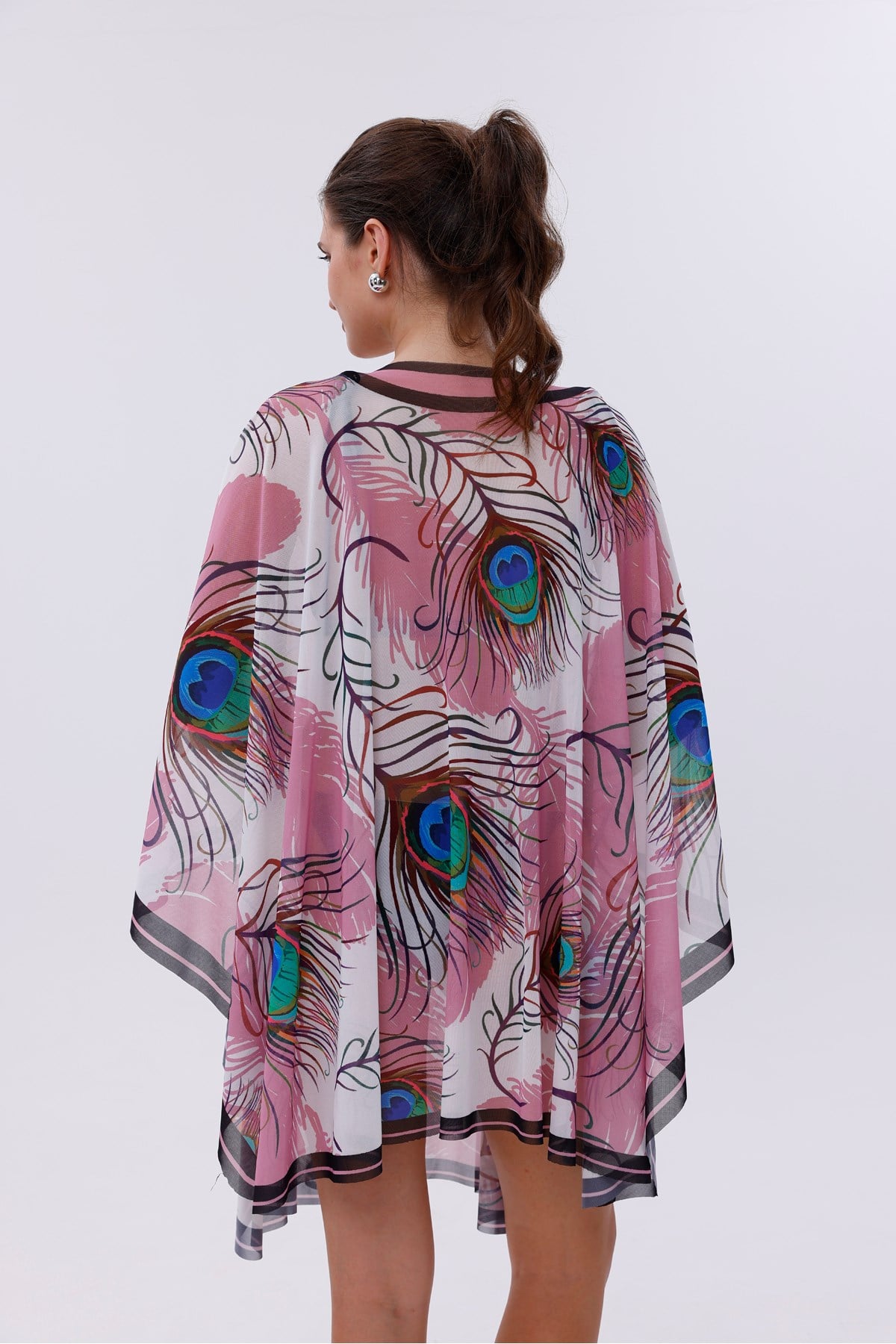 Kısa Kimono Pareo - Tesettür Pareo - Esnek Likralı Tül Beyaz 180x135 Cm