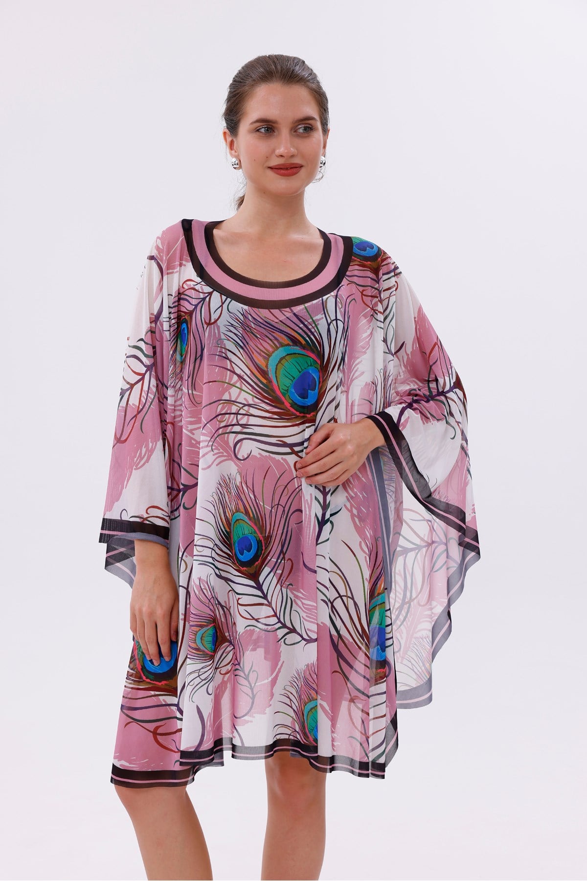 Kısa Kimono Pareo - Tesettür Pareo - Esnek Likralı Tül Beyaz 180x135 Cm