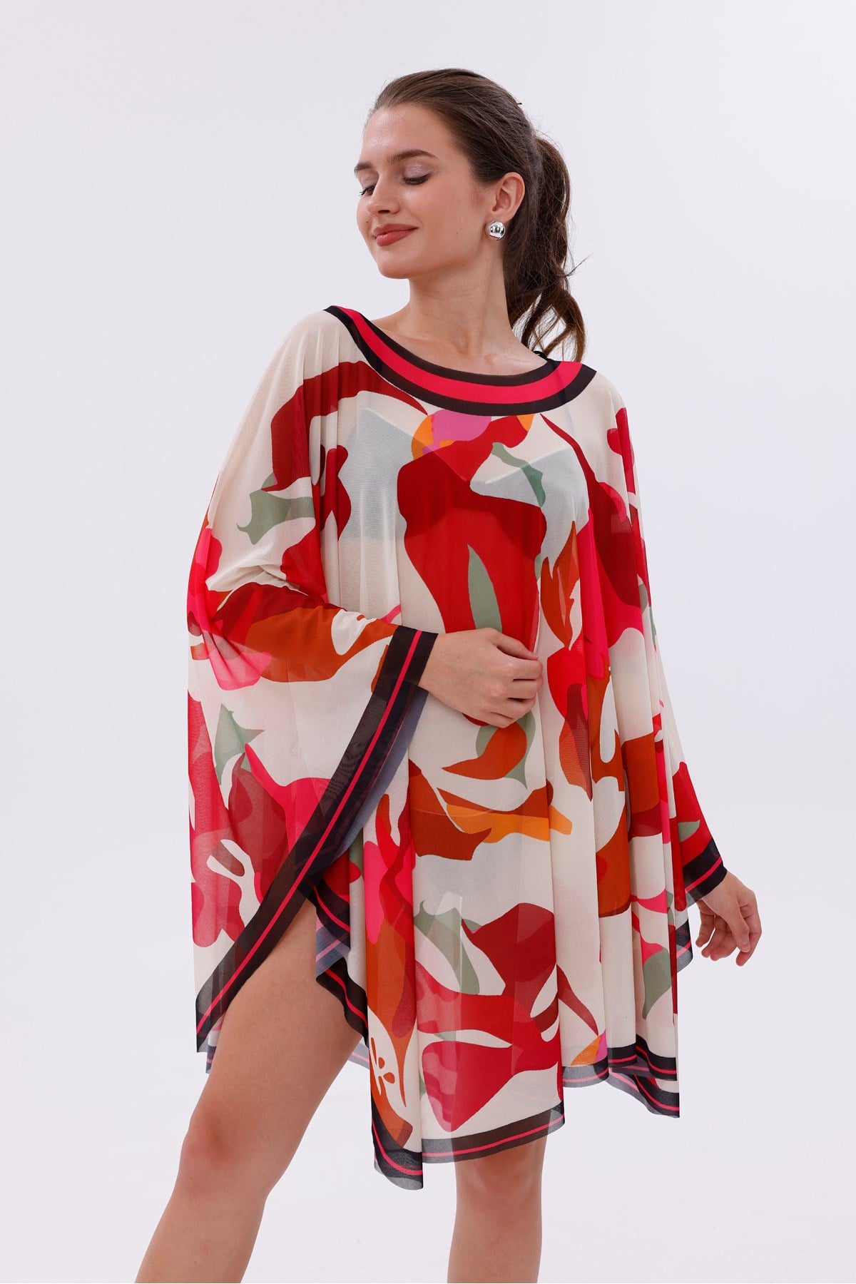 Kısa Kimono Pareo - Tesettür Pareo - Esnek Likralı Tül Beyaz 180x135 Cm