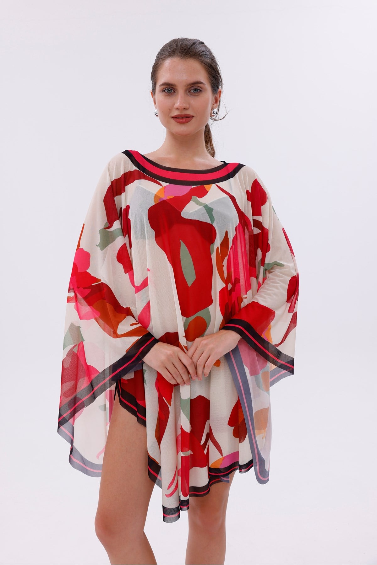 Kısa Kimono Pareo - Tesettür Pareo - Esnek Likralı Tül Beyaz 180x135 Cm
