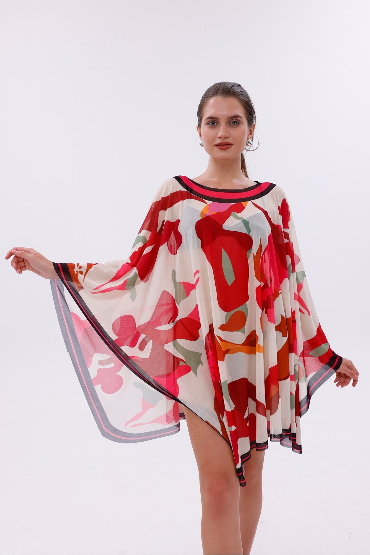 Kısa Kimono Pareo - Tesettür Pareo - Esnek Likralı Tül Beyaz 180x135 Cm