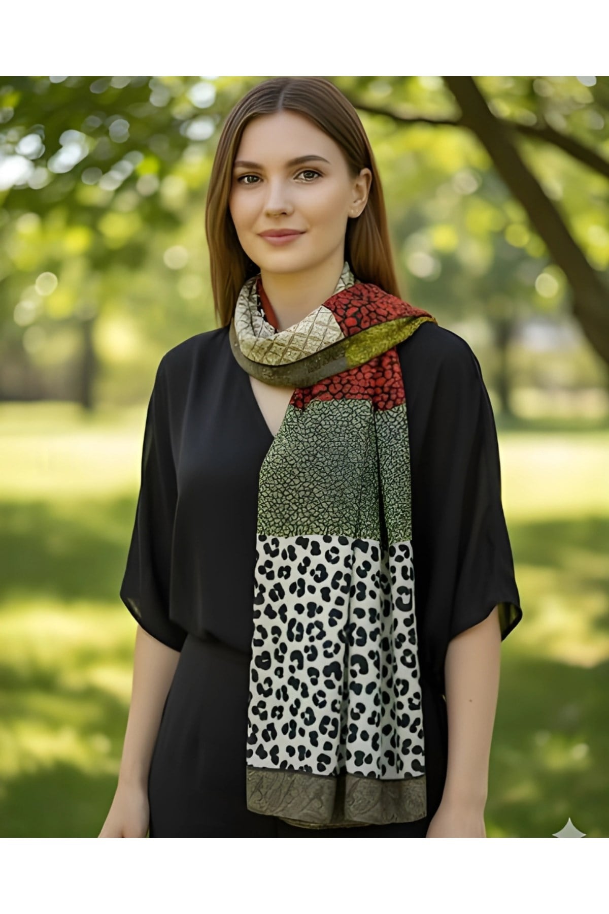 Leopar Esintisi / Cupra Saten Aksesuar Şal Atkı Estascraf 180x70cm